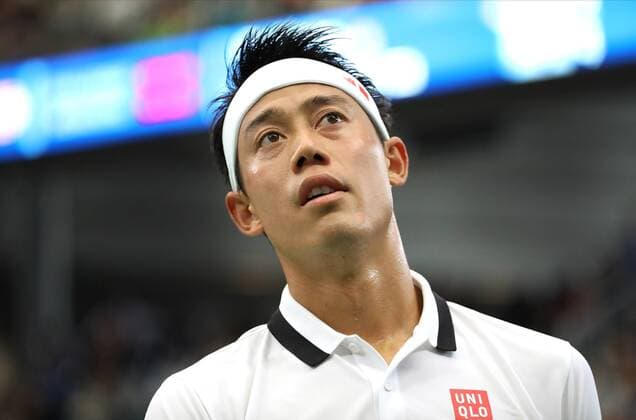 Kei Nishikori of Japan looks towards the coache s box as he takes on Bradley Klahn of the USA in the second round match at the 2019 US Open Tennis Championships at the USTA Billie Jean King National Tennis Center on Wednesday, August 28, 2019 in New York City.  NYP20190829303 MONIKAxGRAFF