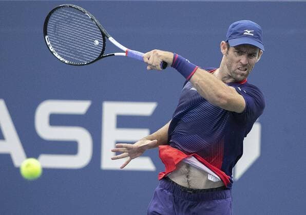 August 28, 2019, Flushig Meadows, New York, United States of America: Bradley Klahn during his match against Kei Nishikori on Day 3 of the 2019 US Open at USTA Billie Jean King National Tennis Center on Wednesday August 28, 2019 in the Flushing neighborhood of the Queens borough of New York City. Kei Nishikori defeats Bradley Klahn, 6-2, 4-6, 6-3, 7-5. JAVIER ROJAS PI Nishikori defeats Klahn - ZUMAp124 20190828_zaa_p124_037 Copyright: xJavierxRojas Pix
