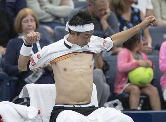 August 28, 2019, Flushig Meadows, New York, United States of America: Kei Nishikori during his match against Bradley Klahn on Day 3 of the 2019 US Open at USTA Billie Jean King National Tennis Center on Wednesday August 28, 2019 in the Flushing neighborhood of the Queens borough of New York City. Kei Nishikori defeats Bradley Klahn, 6-2, 4-6, 6-3, 7-5. JAVIER ROJAS PI Nishikori defeats Klahn - ZUMAp124 20190828_zaa_p124_039 Copyright: xJavierxRojas Pix