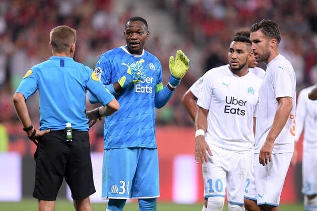 DECEPTION - 30 STEVE MANDANDA (OM) - 12 KEVIN STROOTMAN (OM) FOOTBALL : Nice vs Marseille - Ligue 1 Conforama - 28 08 2019 FEP Panoramic 
