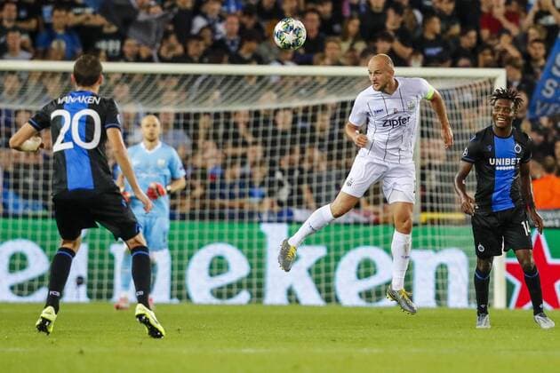 SOCCER - CL play off, Bruegge vs LASK BRUGES,BELGIUM,28.AUG.19 - SOCCER - UEFA Champions League, play off, FC Bruegge vs LASK. Image shows Hans Vanaken (Bruegge) and Gernot Trauner (LASK). GEPAxpictures xJasminxWalter