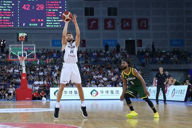 l r in duel, action, with Maximilian Kleber 24 Germany and Patrick Mills 5 Australia , Germany vs Australia, Basketball, Test match, FIBA World Cup 2019, 28 08 2019 Jiangmen China China Copyright: xkolbert-press MatthiasxStickelx