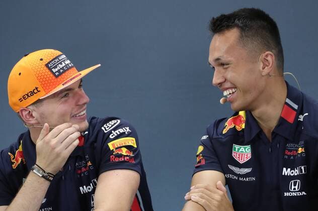 Sport Bilder des Tages Red Bull s Dutch driver Max Verstappen and Red Bull s British driver Alexander Albon pictured during a press conference, PK, Pressekonferenz ahead of the Spa-Francorchamps Formula One Grand Prix of Belgium race, in Spa-Francorchamps, Thursday 29 August 2019. BENOITxDOPPAGNE  x05651141x