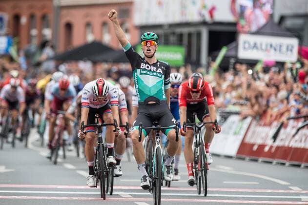 Pascal Ackermann GER BORA hansgrohe wins the 1 stage of the Germany Tour 2019 ahead of Alexander Kristoff NOR UAE Team Emirates and Simone Consonni ITA UAE team Emirates Finish Finish Sprint Finish Arrival Final Sprint Joy Joy Luck Emotion Emotions Mimics Mimic gestures gestic action racing scene landscape horizontal event event 34 Germany round trip 1 stage Stage 1 Hannover to to Halberstadt 167 0 km place location Halberstadt Region Saxony Anhalt Land Country Germany Germany Date Date 28 08 2019 Stiehl Photography