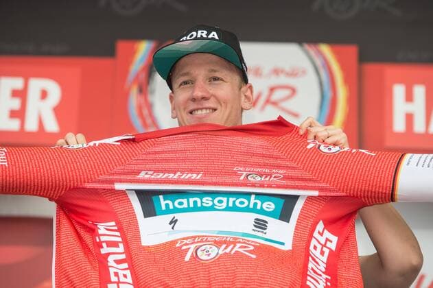 Pascal Ackermann GER BORA hansgrohe wins the 1 stage of the Germany Tour 2019 and at the same time takes over the red jersey in the overall standings Podium Award Ceremony Ceremony Jubel Jubel Freude Luck Emotionen Mimik Mimic Gestic Gestic Landscape horizontal Event 34 Germany Tour 1 stage Stage 1 Hannover to to Halberstadt 167 0 km Location Halberstadt Region Sachsen Anhalt Country Germany Germany Date Date 28 08 2019 Stiehl Photography