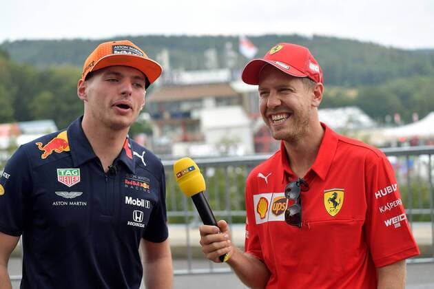 FORMULA 1 2019 JOHNNIE WALKER BELGIAN GRAND PRIX, 29 08 01 09 2019 29 08 2019, Circuit de Spa Francorchamps, Spa Franchorchamps, FORMULA 1 2019 JOHNNIE WALKER BELGIAN GRAND PRIX, 29 08 01 09 2019 , pictured Sebastian Vettel GER 5 , Scuderia Ferrari Mission Winnow, Max Verstappen NEL 33 , Aston Martin Red Bull Racing nordphotoxBratic nph00250