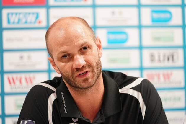 GER, 1 HBL men, Bergischer HC vs MT Melsungen 29 08 2019, Klingenhalle, Solingen, GER, 1 HBL men, Bergischer HC vs MT Melsungen, in picture shows press conference PK after the game, coach headcoach Heiko Grimm MT Melsungen , nordphotox xMeuter nph00351
