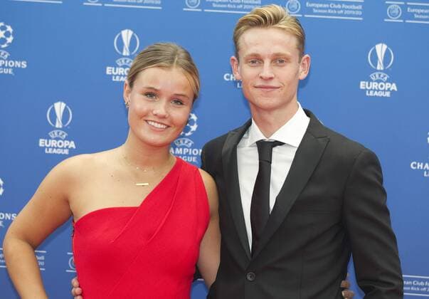 Monaco, Monte Carlo - August 29, 2019: UEFA Champions League Group Stage Draw and Player of the Year Awards, Season Kick Off 2019-2020 with Dutch midfielder Frenkie de Jong and Girlfriend 2019 2020 UEFA Champions League Group Stage Draw in Monaco