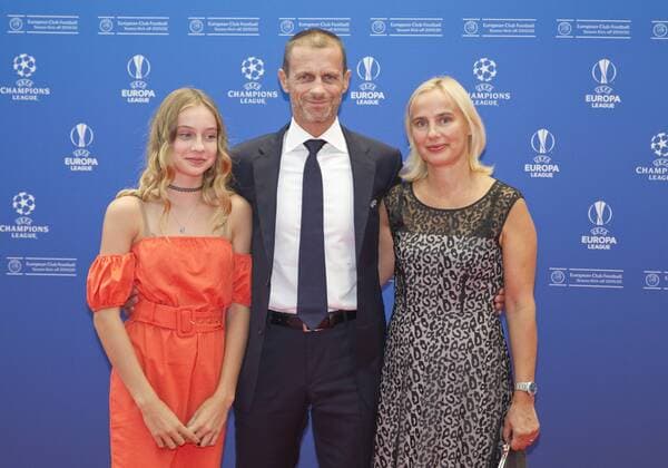 Monaco, Monte Carlo - August 29, 2019: UEFA Champions League Group Stage Draw and Player of the Year Awards, Season Kick Off 2019-2020 with UEFA President Aleksander Ceferin, wife Barbara and Daughter 2019 2020 UEFA Champions League Group Stage Draw in Monaco