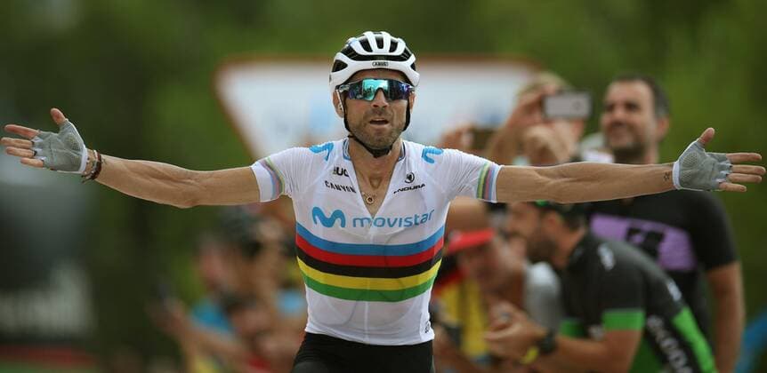 Bilder des Jahres 2019, Sport 08 August Sport Bilder des Tages Spanish rider Alejandro Valverde of Movistar team reacts after winning the seventh stage of the Spanish cycling Vuelta in Onda, Castellon, Spain, 30 August 2019. The seventh stage is a 183.2 km route from Onda to Mas de la Costa in Castellon province. Seventh stage of the Spanish Vuelta !ACHTUNG: NUR REDAKTIONELLE NUTZUNG!  Copyright: xJavierxLizonx GRAF3469 20190830-637027850823313876