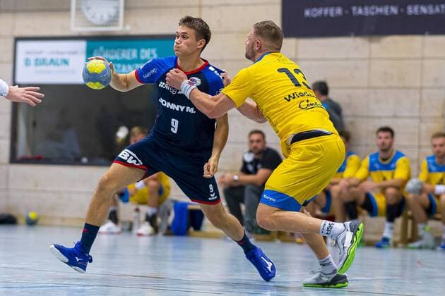 Konstanz, Germany 30 August 2019 2 BL 19 20 HSG Konstanz vs SG BBM Bietigheim v li Max Oehler Öhler SG BBM Bietigheim , Fabian Wiederstein Konstanz Konstanz Baden Württemberg Germany