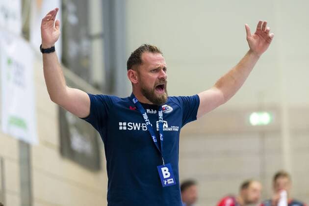 Konstanz, Germany 30 August 2019 2 BL 19 20 HSG Konstanz vs SG BBM Bietigheim Coach Hannes Jon Jonsson SG BBM Bietigheim Konstanz Baden Württemberg Germany