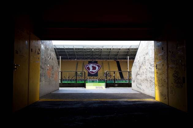 View into the stadium from the entrance of the K block shortly before the stadium gates will be opened 29 08 2019, football, GER, 2 Bundesliga, 5 matchday, season 2019 20, SG Dynamo Dresden vs. FC St Pauli, Rudolf Harbig stadium, SG Dynamo Dresden FC St Pauli