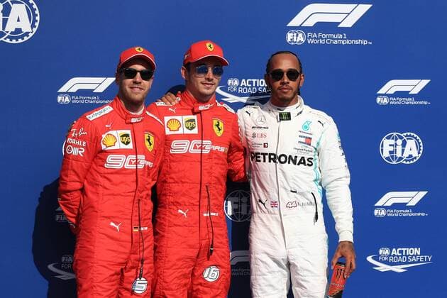 31st August 2019; Spa-Francorchamps racing circuit , Stavelot, Belgium; Formula 1 Grand Prix of Belgium, qualifying sessions; Scuderia Ferrari, Charles Leclerc takes pole followed by team mate Sebastian Vettel and Mercedes AMG Petronas Motorsport, Lewis Hamilton - Editorial Use Only.  ActionPlus12164264 Octane