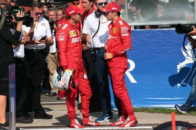Photo4 LaPresse 31 08 2019 Spa Francorchamps, Belgio Grand Prix Formula One Belgio 2019 In the pic: pole position Charles Leclerc (MON) Scuderia Ferrari SF90, 2nd position Sebastian Vettel (GER) Scuderia Ferrari SF90  Copyright: xPhoto4 LaPressex