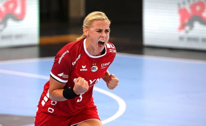 18 05 2019, Germany, Ludwigsburg, Handball 1 Bundesliga Women, Season 2019 2020 HBF Supercup 2019, SG BBM Bietigheim vs. Thuringia HC Maura Visser BBM cheers, Jubel