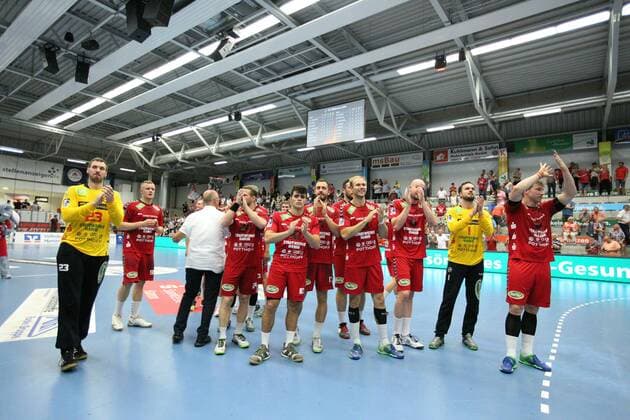 Victory celebration at ASV Hamm Westfalen GER, Handball, 2 Bundesliga, ASV Hamm Westfalen vs. HC Elbflorenz Dresden, 31 08 2019 Hamm Copyright: xEIBNER JanxStrohdiekx EP_JSK