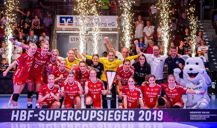 HBF Supercup 2019 SG BBM Bietigheim Thueringer HC HBF Supercup Winner 2019 SG BBM Bietigheim at the game in the HBF Supercup, SG BBM Bietigheim Thueringer HC Bietigheim 31 08 19 Handball HBF Supercup , Bietigheim Baden Wuerttemberg Germany