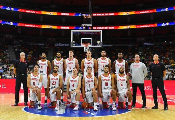 (190901) -- DONGGUAN, Sept. 1, 2019 -- Team members of Canada pose for group photos before the group H match between Canada and Australia at the 2019 FIBA World Cup in Dongguan, south China s Guangdong province, on Sep.1, 2019. ) (SP)CHINA-DONGGUAN-BASKETBALL WM FIBA WORLD CUP-GROUP H-AUSTRALIA VS CANADA (CN) ZhuxZheng 