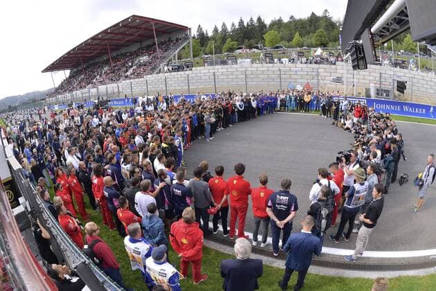 HUBERT Anthoine mother and brother with helmet at the commemoration ceremony for the F2 rider HUBERT Anthonie Grand Prix of Belgium in Spa Circuit de Spa Francorchamps on 01 09 2019 at Spa