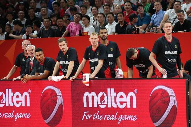 Die Ersatzbank, Maodo Lo 4 Germany , Andreas Obst 42 Germany , Niels Giffey 5 Germany , France vs. Germany, Basketball, preliminary round, FIBA World Cup 2019, 01 09 2019 Shenzhen China China Copyright: xkolbert-press MatthiasxStickelx