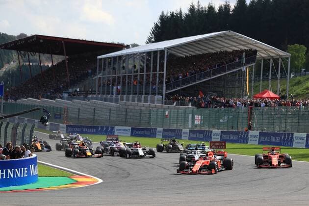 1st September 2019; Spa-Francorchamps racing circuit , Stavelot, Belgium; Formula 1 Grand Prix of Belgium, Race Day; Scuderia Ferrari, Charles Leclerc leads race start ahead of Vettel and Hamilton - Editorial Use Only.  ActionPlus12164826 Octane