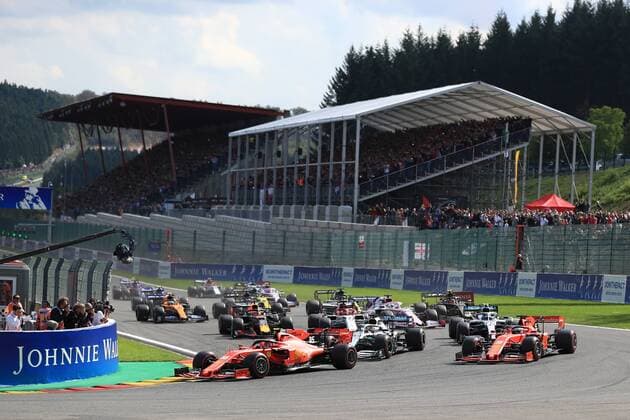 1st September 2019; Spa-Francorchamps racing circuit , Stavelot, Belgium; Formula 1 Grand Prix of Belgium, Race Day; Scuderia Ferrari, Charles Leclerc leads race start ahead of Vettel and Hamilton - Editorial Use Only.  ActionPlus12164827 Octane