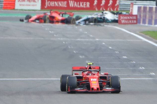 Sport Bilder des Tages Ferrari s Monegasque driver Charles Leclerc, Ferrari s German driver Sebastian Vettel and Mercedes British driver Lewis Hamilton pictured at the Spa-Francorchamps Formula One Grand Prix of Belgium race, in Spa-Francorchamps, Sunday 01 September 2019. BENOITxDOPPAGNE  x05653602x