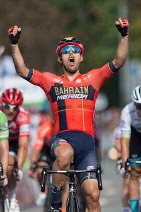 Sonny Colbrelli ITA Bahrain Merida wins the 4th and last stage of the 34 Germany Tour 2019 ahead of Yves Lampaert BEL Deceuninck Quick Step and Alexander Kristoff NOR UAE Team Emirates Finish Finish Sprint Finish Final Sprint Jubel Freude Luck emotions emotions facial expressions mimic gestures gestic portrait format portrait vertical event event 34 Germany round trip 4 stage stage 4 Eisenach to to Erfurt 159 5 km place location Erfurt region Thueringen Land Country Germany Germany Date 01 09 2019 Stiehl Photography