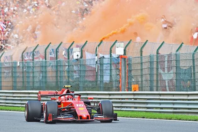 01 09 2019, xekx, Motorsport FIA Formula 1, Belgian Grand Prix 2019 Race emspor, Charles Leclerc Ferrari , Dutch fans burn smoke bombs from DFL DFB REGULATIONS PROHIBIT ANY USE OF PHOTOGRAPHS as IMAGE SEQUENCES and or QUASI VIDEO Spa eel-fotografie Eberhard Krieger