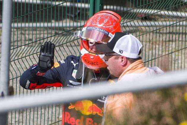 Red Bull s Dutch driver Max Verstappen and pictured after a crash in the first lap of the Spa-Francorchamps Formula One Grand Prix of Belgium race, in Spa-Francorchamps, Sunday 01 September 2019. NICOLASxLAMBERT  x05653719x