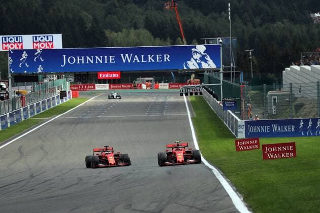 Sport Bilder des Tages Photo4 LaPresse 01 09 2019 Spa Francorchamps, Belgio Grand Prix Formula One Belgio 2019 In the pic: Charles Leclerc (MON) Scuderia Ferrari SF90 overtake Sebastian Vettel (GER) Scuderia Ferrari SF90  Copyright: xPhoto4 LaPressex