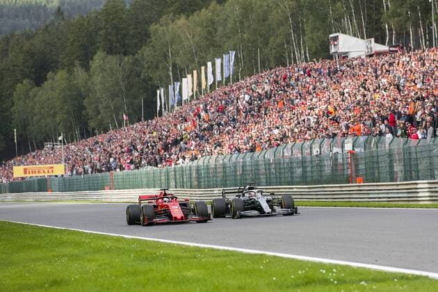 Mercedes British driver Lewis Hamilton takes the second place ahead and Ferrari s German driver Sebastian Vettel during the Spa-Francorchamps Formula One Grand Prix of Belgium race, in Spa-Francorchamps, Sunday 01 September 2019. NICOLASxLAMBERT  x05653788x
