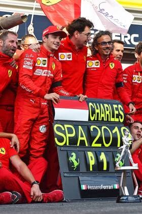 01 09 2019, xekx, Motorsport FIA Formula 1, Grand Prix of Belgium 2019 race emspor, winner team photo of Ferrari, middle winner Charles Leclerc Ferrari DFL DFL DFB REGULATIONS PROHIBIT ANY USE OF PHOTOGRAPHS as IMAGE SEQUENCES and or QUASI VIDEO Spa eel-fotografie Eberhard Krieger