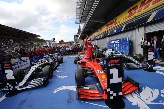 Photo4 LaPresse 01 09 2019 Spa Francorchamps, Belgio Grand Prix Formula One Belgio 2019 In the pic: parc ferme 1st position Charles Leclerc (MON) Scuderia Ferrari SF90 2nd position Lewis Hamilton (GBR) Mercedes AMG F1 W10 3rd position Valtteri Bottas (FIN) Mercedes AMG F1 W10  Copyright: xPhoto4 LaPressex