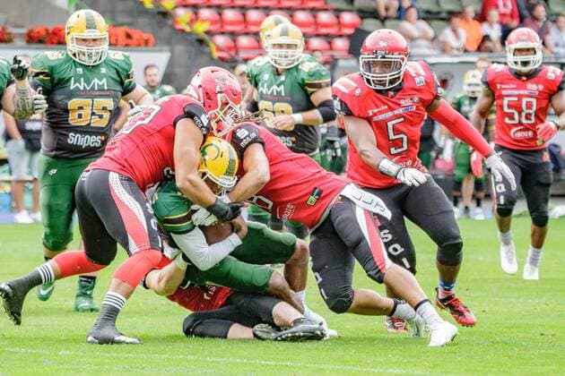 GFL1 Nord, Cologne Crocodiles Potsdam Royals, Cologne, 1 9 2019 Jarred Evans Cologne Crocodiles , Cologne Crocodiles Potsdam Royals on 1 9 2019 at Sportpark Höhenberg, Cologne Copyright: xBEAUTIFULxSPORTS MarcxJungex