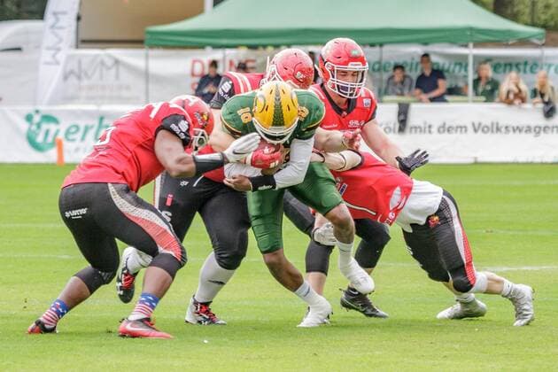 GFL1 Nord, Cologne Crocodiles Potsdam Royals, Cologne, 1 9 2019 Jarred Evans Cologne Crocodiles , Cologne Crocodiles Potsdam Royals on 1 9 2019 at Sportpark Höhenberg, Cologne Copyright: xBEAUTIFULxSPORTS MarcxJungex