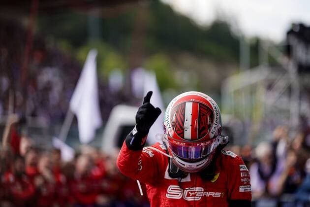 September 1, 2019, Francorchamps, Belgium: CHARLES LECLERC of Scuderia Ferrari celebrates after winning the Formula 1 Belgian Grand Prix at Circuit de Spa-Francorchamps in Francorchamps, Belgium. 2019 Formula 1 Belgian Grand Prix - Leclerc wins - ZUMAg147 20190901_zap_g147_052 Copyright: xJamesxGasperottix