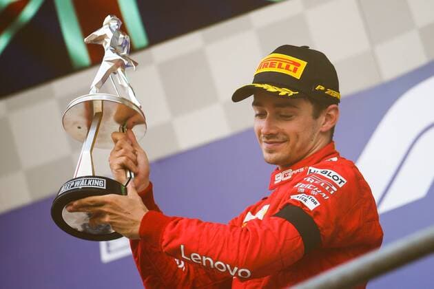 (190902) -- SPA-FRANCORCHAMPS, Sept. 2, 2019 -- Charles Leclerc of Ferrari poses during the awarding ceremony after the Formula 1 Belgian Grand Prix at Spa-Francorchamps Circuit, Belgium, Sept. 1, 2019. ) (SP)BELGIUM-SPA-FRANCORCHAMPS-F1-BELGIAN GRAND PRIX ZhengxHuansong 