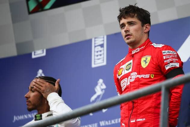 (190902) -- SPA-FRANCORCHAMPS, Sept. 2, 2019 -- Charles Leclerc (R) of Ferrari poses during the awarding ceremony after the Formula 1 Belgian Grand Prix at Spa-Francorchamps Circuit, Belgium, Sept. 1, 2019. ) (SP)BELGIUM-SPA-FRANCORCHAMPS-F1-BELGIAN GRAND PRIX ZhengxHuansong 