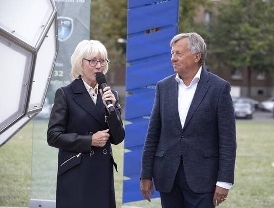Inauguration of the 10 Stele at the Ball of Fame Handball Final 4 Lanxess Arena Cologne Germany Date 03 09 2019 Left Elfi Scho Antwerpes Right Michael Wiederer EHF