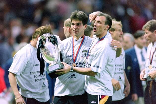 KOHLER Juergen Team Germany European Champion with BABBEL Markus at the award ceremony with Cup UEFA European Football Championships 1996 in England Final Final, CZECH Republic Germany at Wembley Stadium on 30 June 1996 in London