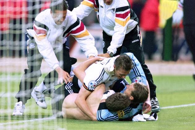 BIERHOFF Oliver Team Germany European Champion Jubilation with KOEPKE Andreas and STRUNZ Thomas UEFA European Football Championships 1996 in England Final Final, CZECH Republic Germany at Wembley Stadium on 30 June 1996 in London