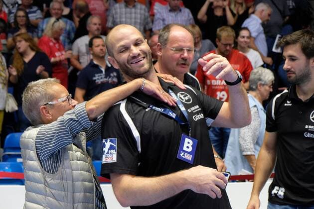 05 09 2019 xkhx Melsungen Handball Bundesliga Season 2019 2020 MT Melsungen against MT Melsungen against TBV Lemgo Lippe Victory and final cheers with Heiko Grimm Coach MT Melsungen and Barbara Braun Lüdecke Chairman of the Supervisory Board of MT Melsungen