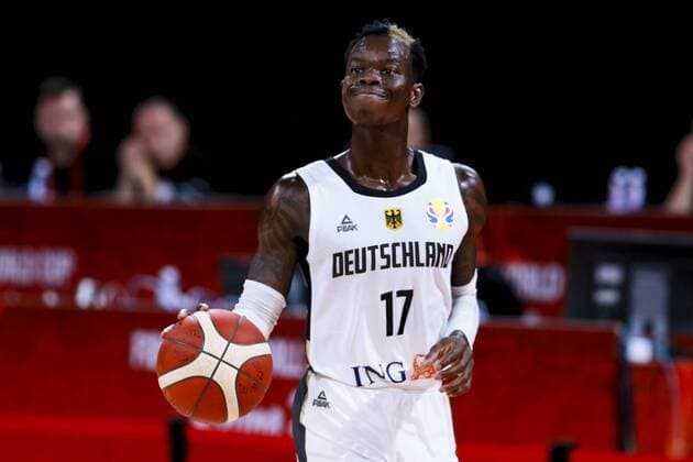 Sport Bilder des Tages Picture of German professional basketball player Dennis Schroder of the Germany National Basketball Team at the third round of Group G Jordan vs Germany 2019 FIBA Basketball World Cup in Dongguan city, south China s Guangdong province, 4 September 2019. Jordan lost to Germany at the thrid round of Group G FIBA Basketball World Cup 62-96. Jordan lost to Germany 62-96 at the thrid round of Group G 2019 FIBA Basketball World Cup  748408148889829388