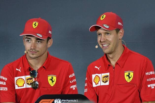 Charles Leclerc 16, Scuderia Ferrari Mission Winnow and Sebastian Vettel 5, Scuderia Ferrari Mission Winnow at the press conference, Formula 1, Italian Grand Prix, 05 09 2019 Formula 1, Italian Grand Prix, 05 09 2019 Monza Copyright: xSchustx Eibner-Pressefotox EP_Schust