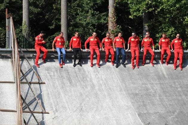 Sport Bilder des Tages 5th September 2019; Autodromo Nazionale, Monza, Italy; Formula 1 Grand Prix of Italy, team arrival day; Scuderia Ferrari, Sebastian Vettel sits at the top of the old circuit embankment - Editorial Use Only.  ActionPlus12165286 Octane