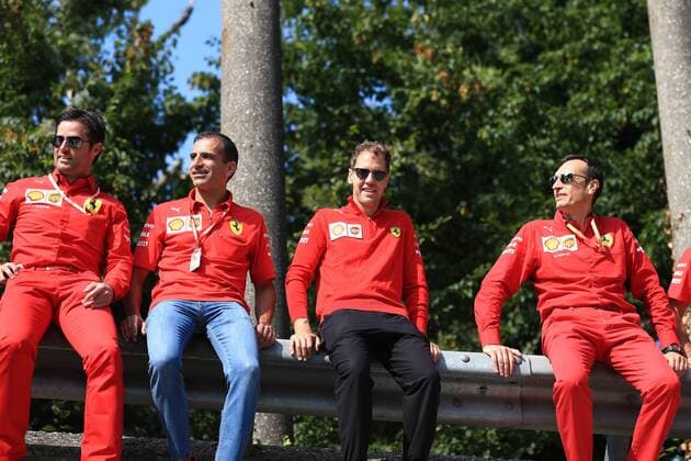 5th September 2019; Autodromo Nazionale, Monza, Italy; Formula 1 Grand Prix of Italy, team arrival day; Scuderia Ferrari, Sebastian Vettel sits at the top of the old circuit embankment - Editorial Use Only.  ActionPlus12165287 Octane