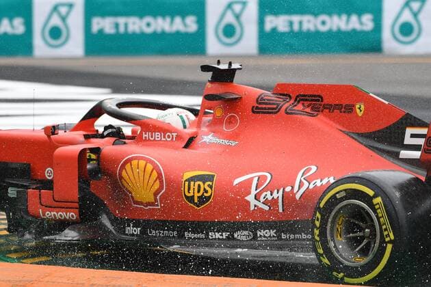 Sebastian Vettel 5, Scuderia Ferrari Mission Winnow comes off the track and drives through a puddle, Formula 1, Grand Prix of Italy, 1 Free Practice, 06 09 2019 Formula 1, Grand Prix of Italy, 1 Free Practice, 06 09 2019 Monza Copyright: xEIBNER Florian_Schustx ep_fsu