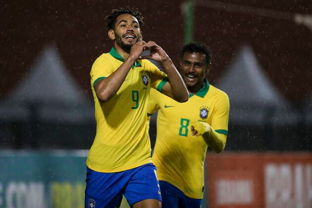 Brasil x Colômbia SÃO PAULO, SP - 05.09.2019: BRASIL X COLÔMBIA - Commemoration of Brazil& 39;cond goa goal, scored by Matheus Cunha, during the match between the Brazilian Olympic Team and the Colombia U-23 Team held at the Pacaembu Stadium in São Paulo, SP. Friendly preparation for the Tokyo 2020 Olympics. (Photo: Marco Galvão Fotoarena) x1790686x  MarcoxGalvão